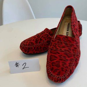 Warren Edwards red leather leopard loafers Sz 9.5